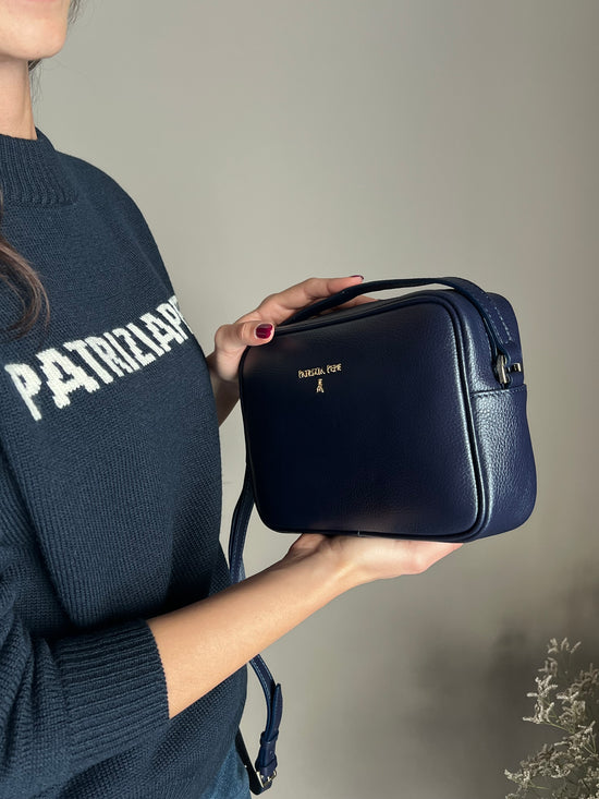 Borsa tracolla in pelle blue con tasca interna