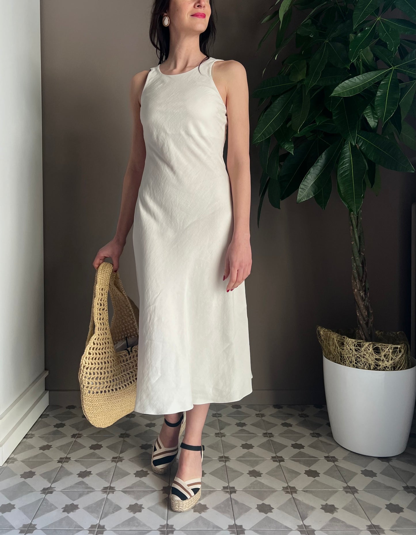 Abito in viscosa e lino ivory