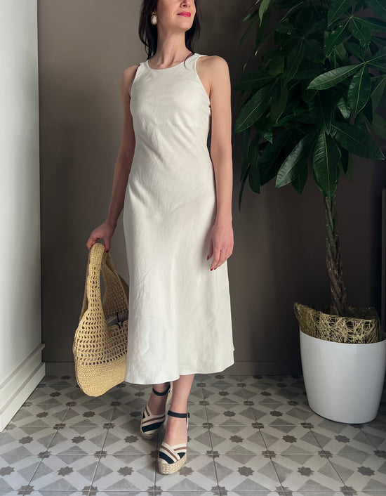 Abito in viscosa e lino ivory