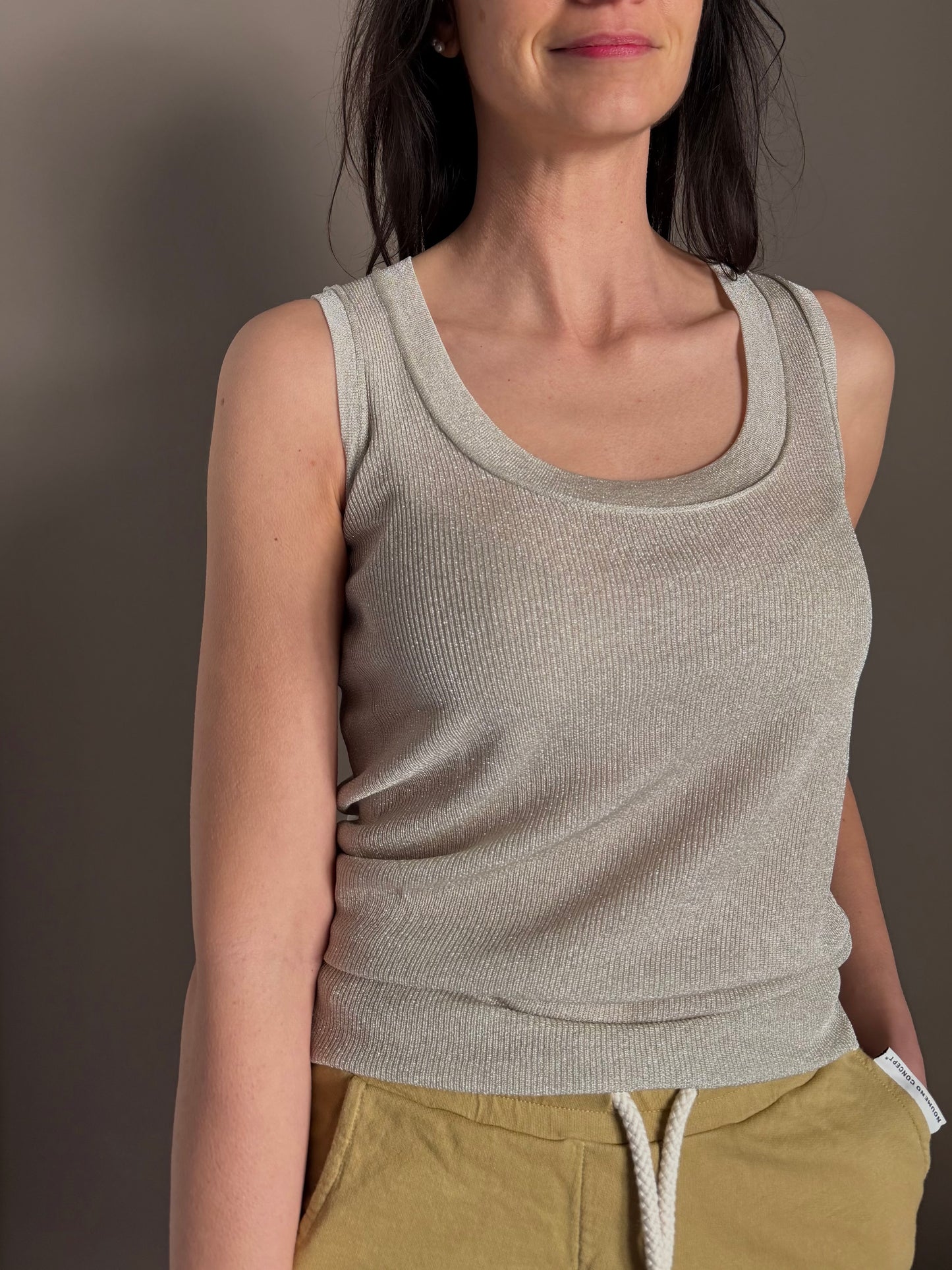 Canotta in Maglia Lurex Platino Nenette