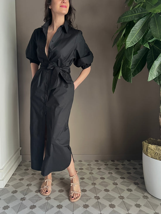Abito chemisier in cotone nero