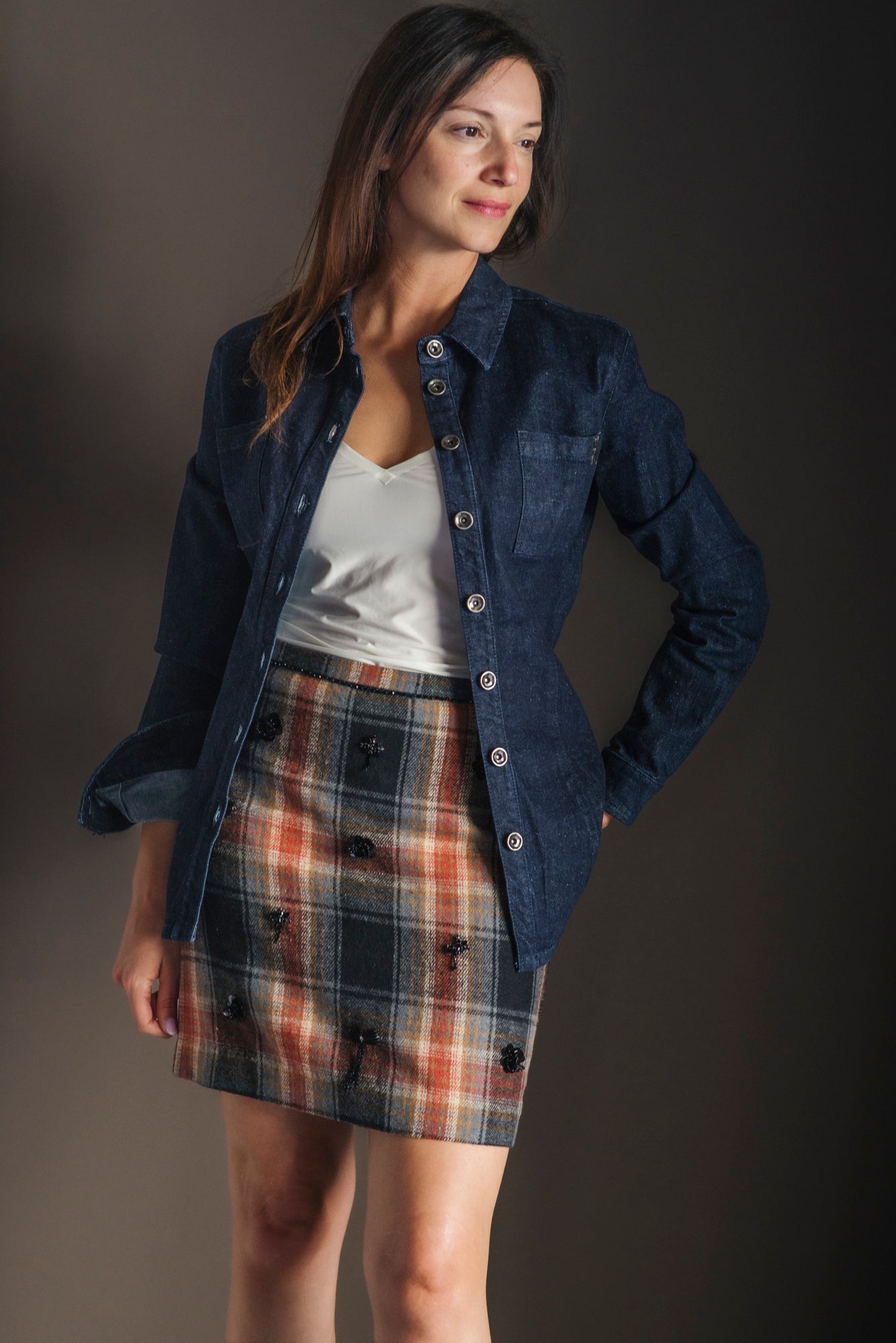 Camicia in Denim Stretch con Fly Gioiello