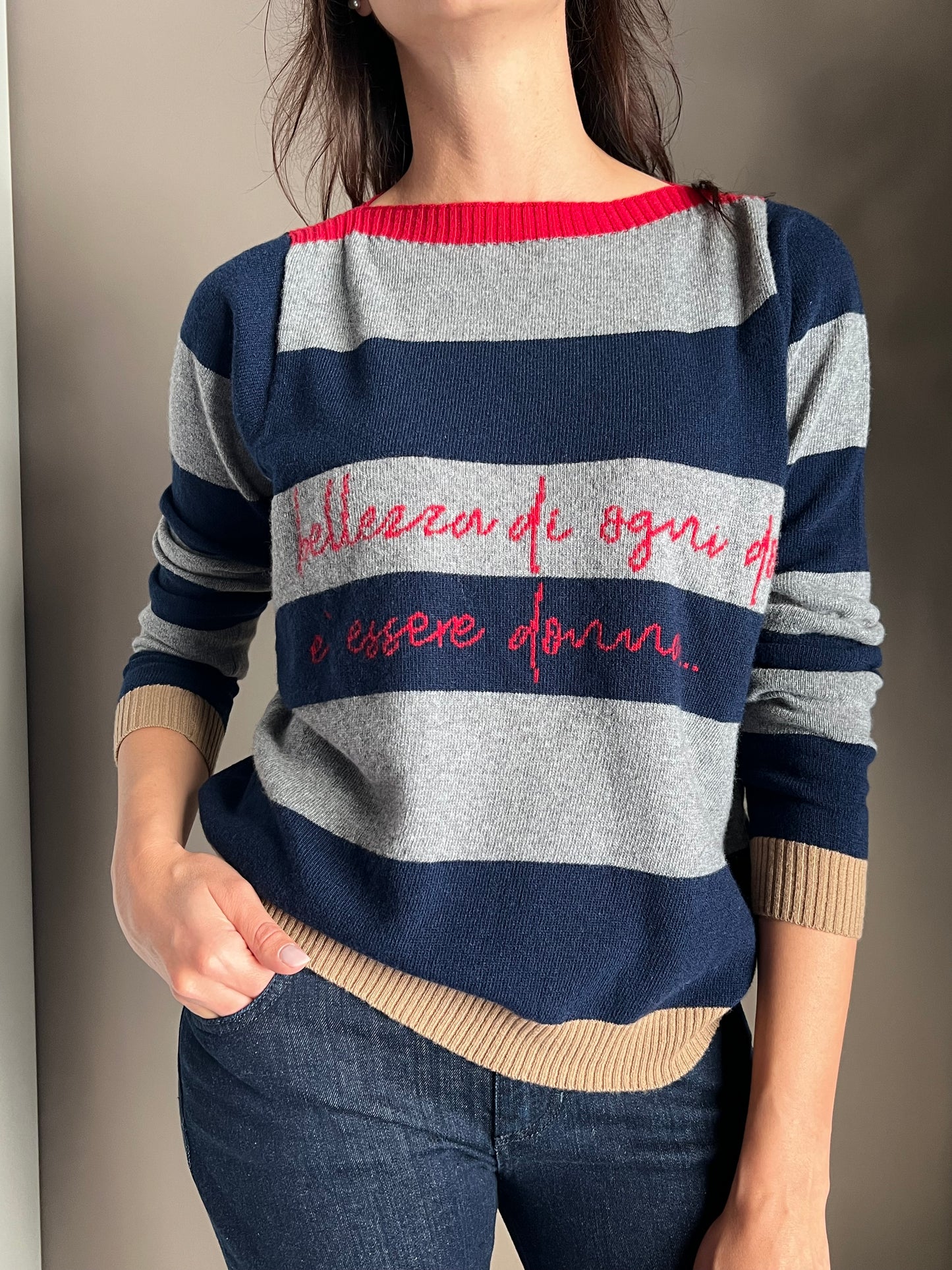 Maglioncino a righe in lana e cashmere