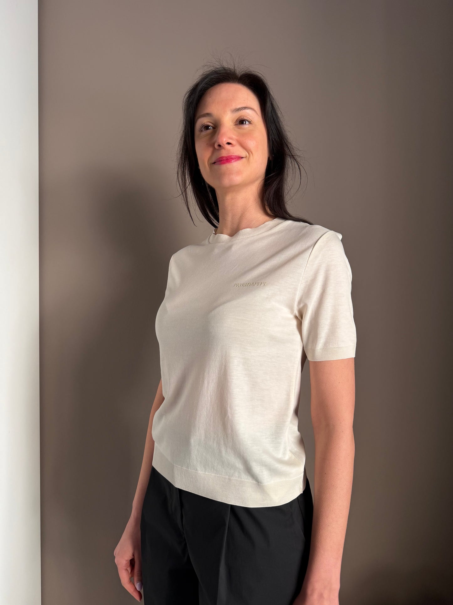 T-shirt in filo Pearl Ivory