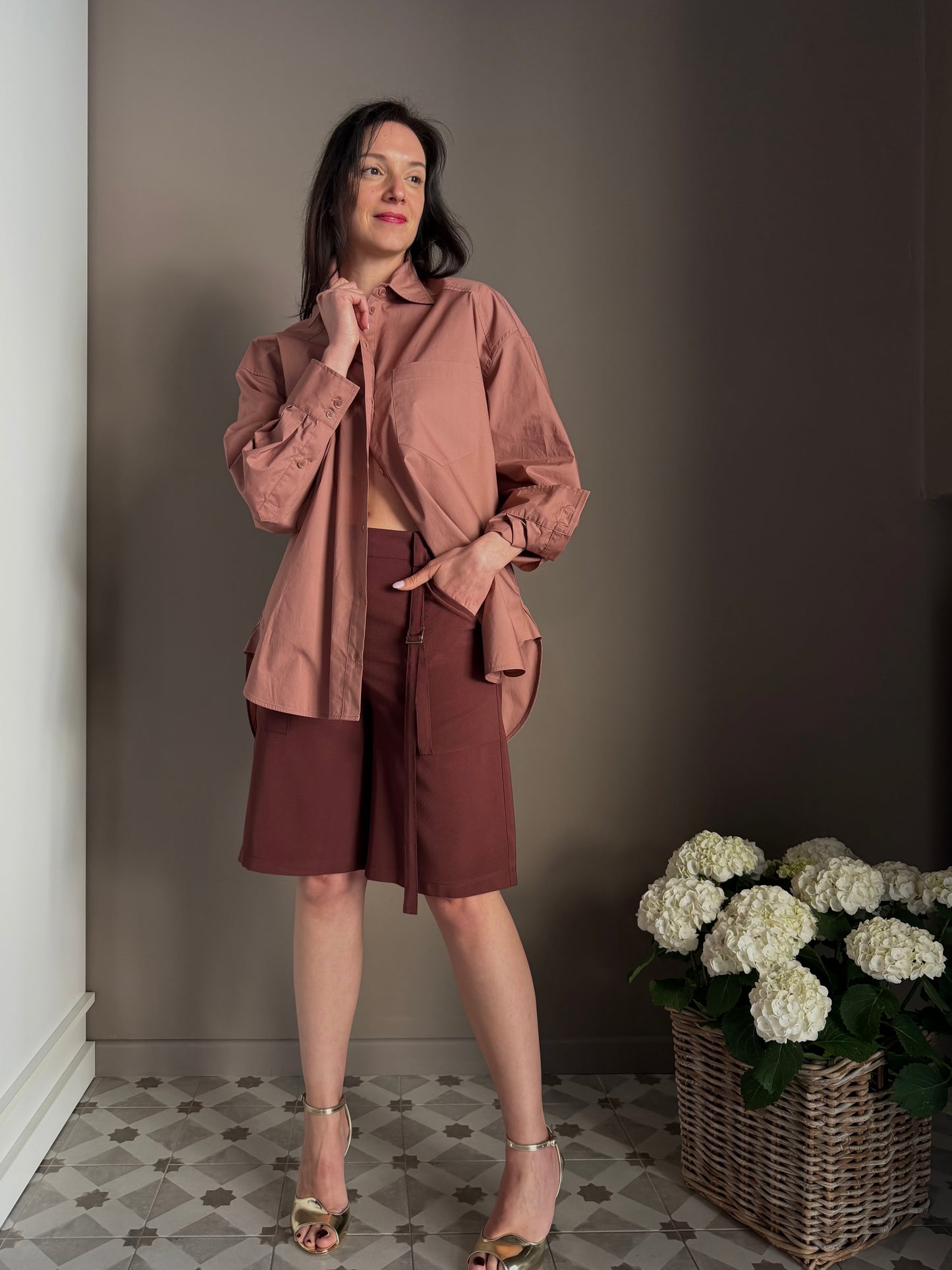 Bermuda Fluido con Dettaglio Utility Brown