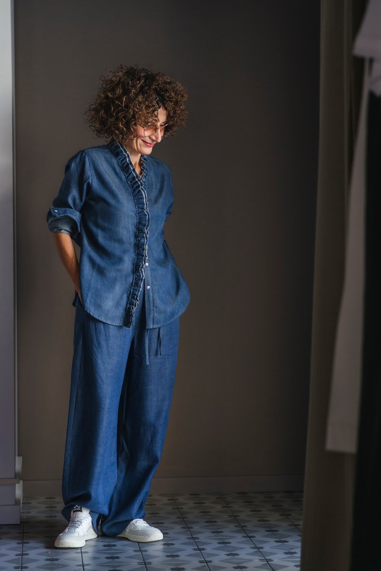 Camicia in denim con rouches