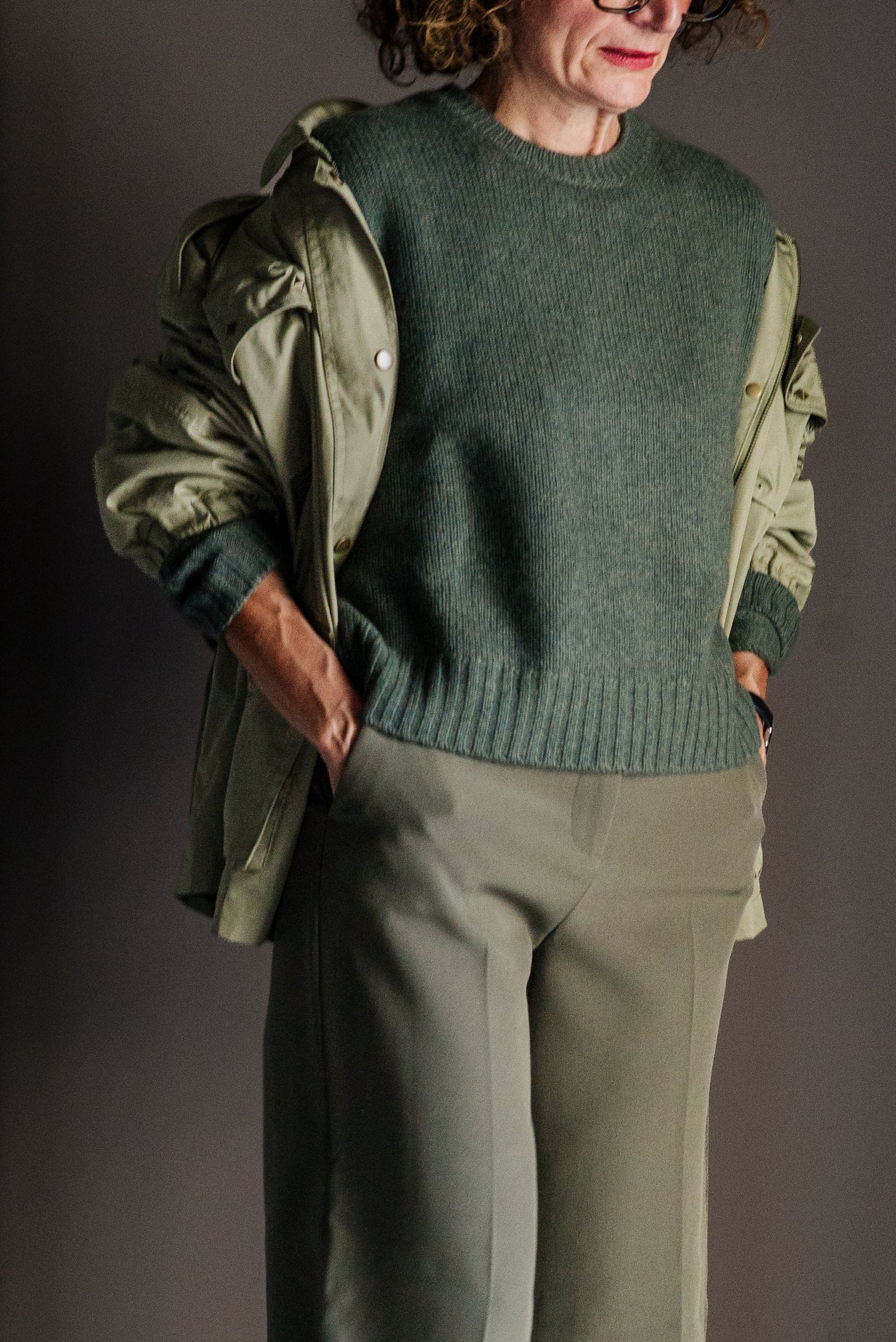 Maglia girocollo misto Cashemire Verde militare