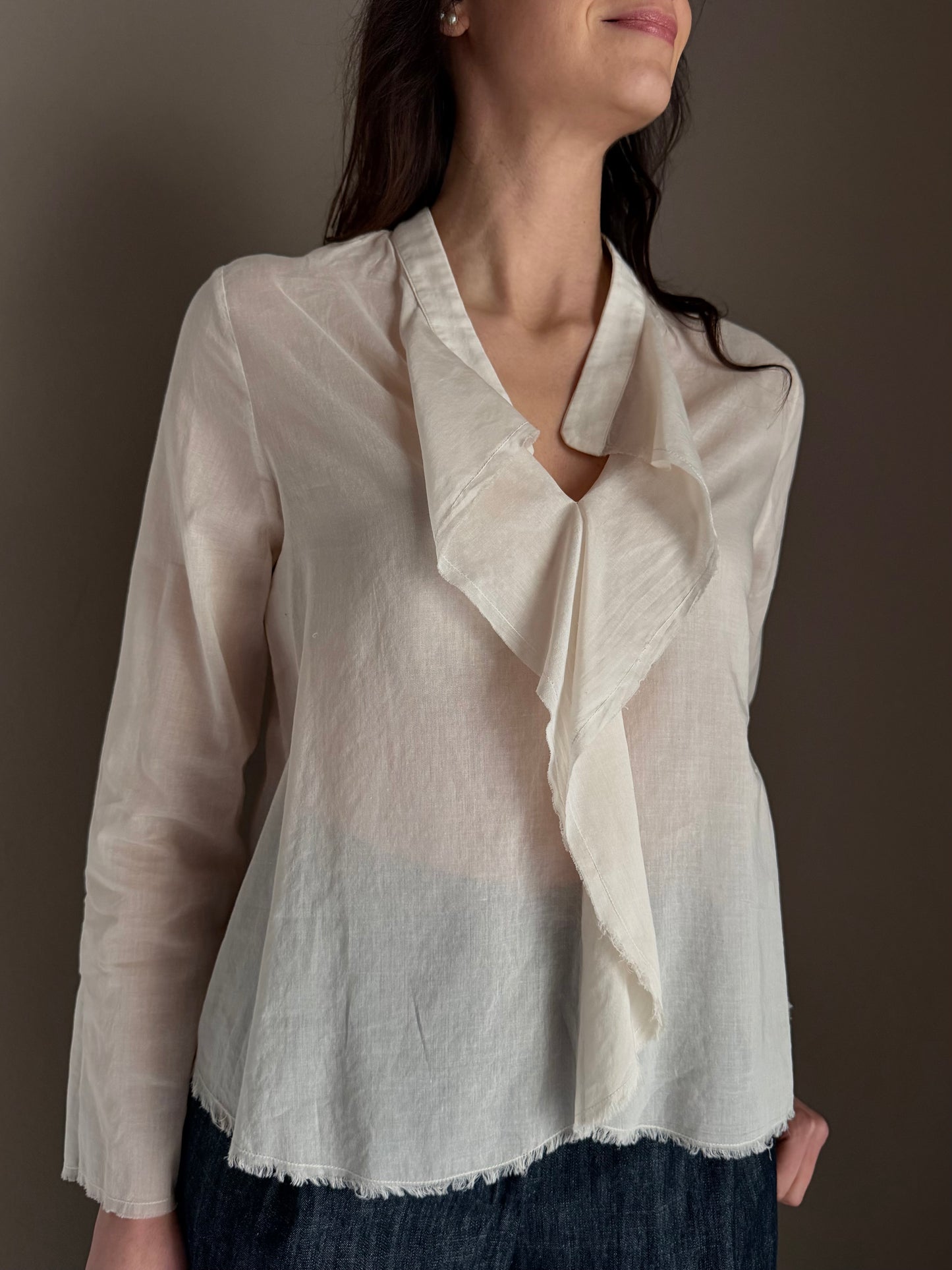 Blusa in cotone garzato con rouches
