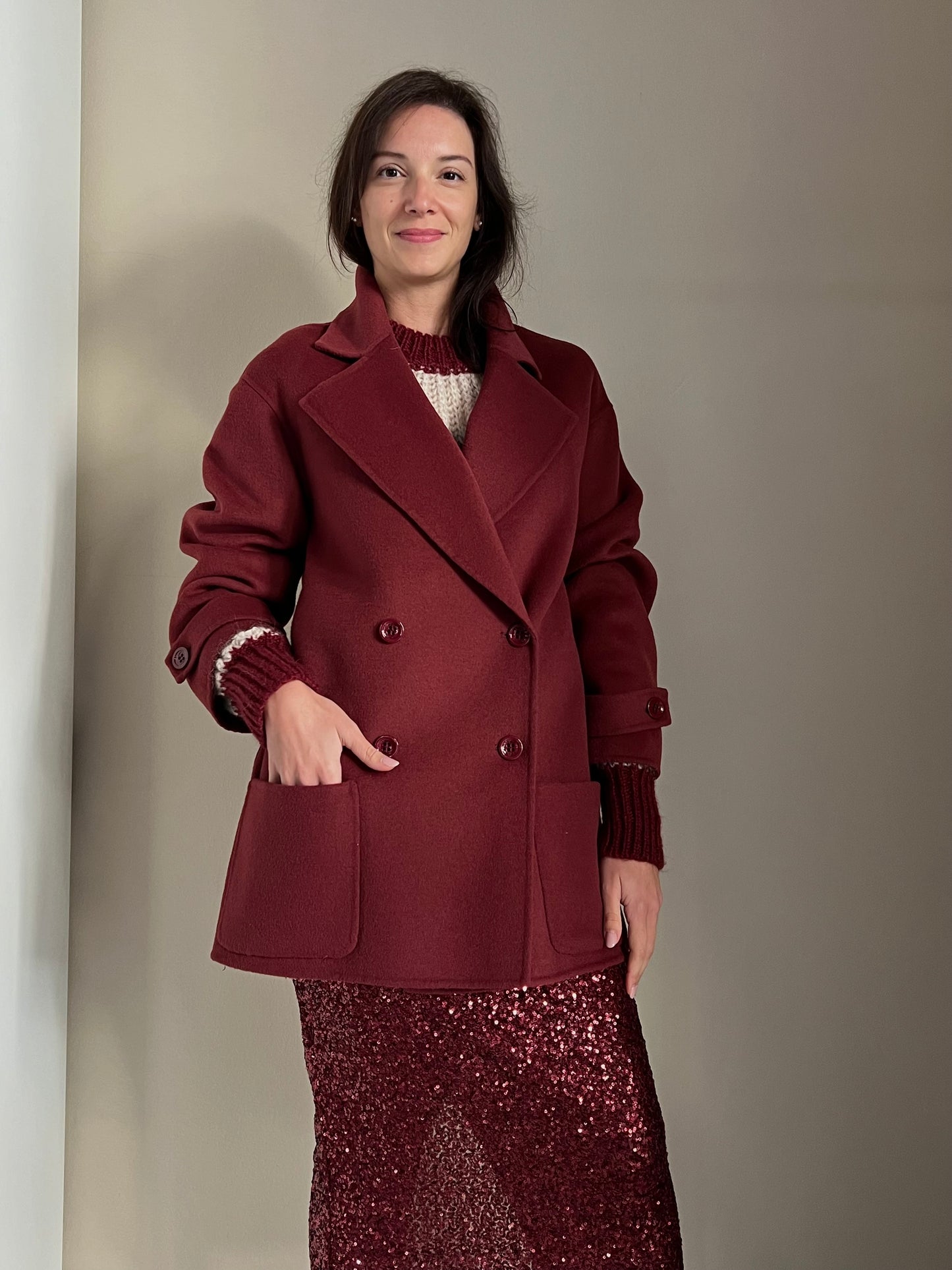 Cappotto doppiopetto burgundi