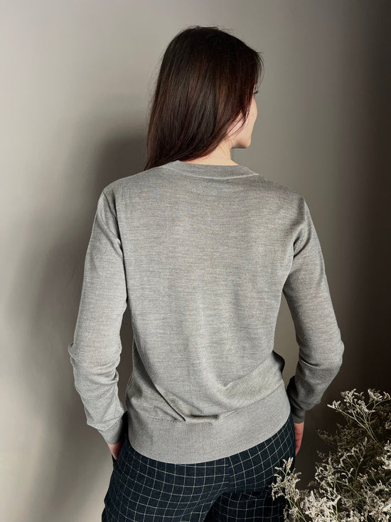 Maglia scollo a V in lana Greige