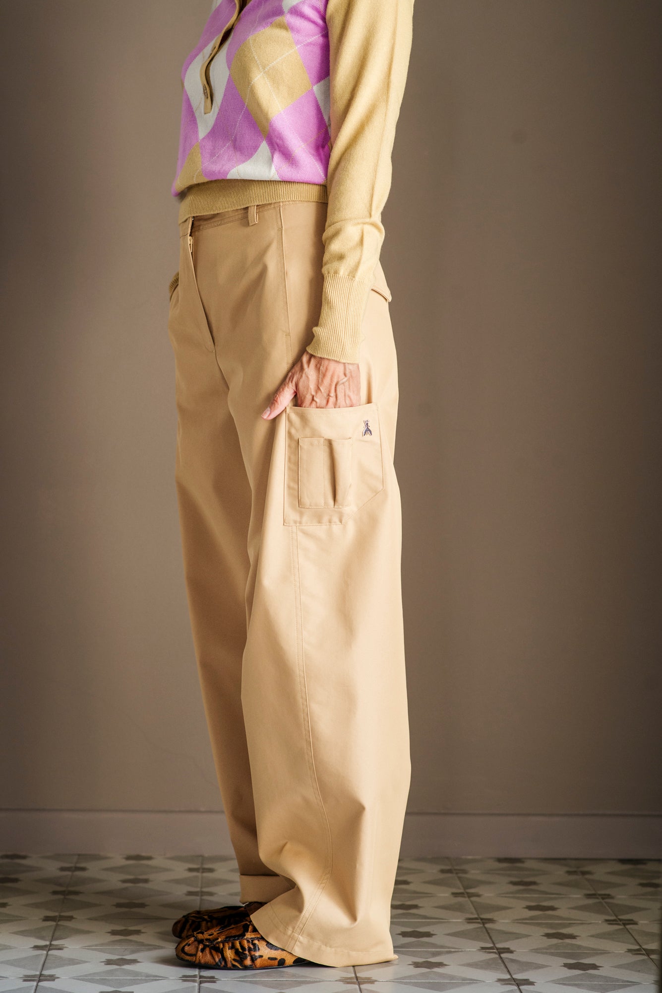 Pantalone cargo beige