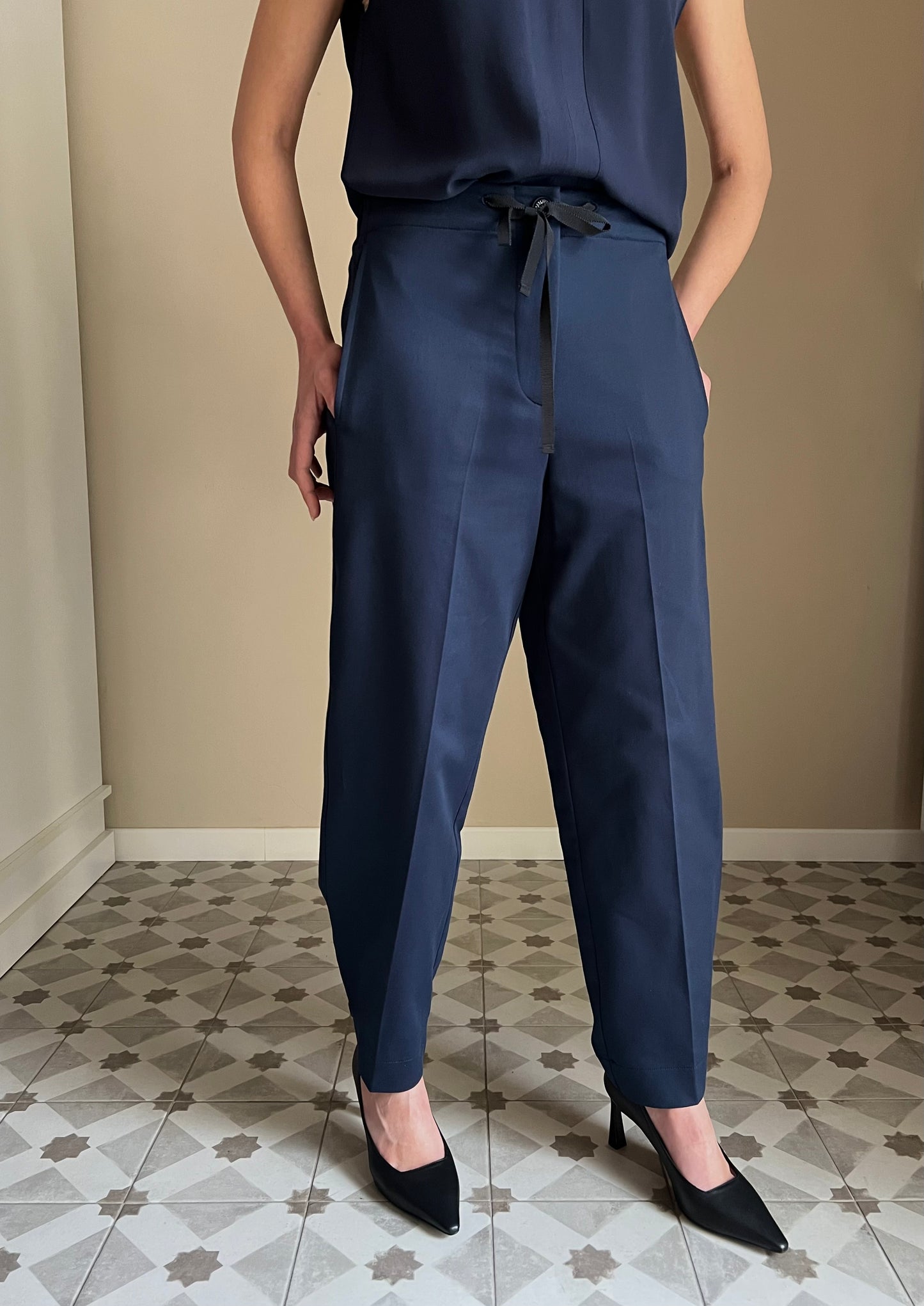 Pantalone in gabardine di cotone blu