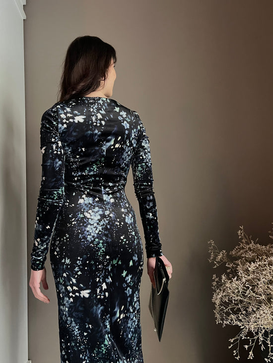 Abito lungo in micro fantasia in velluto