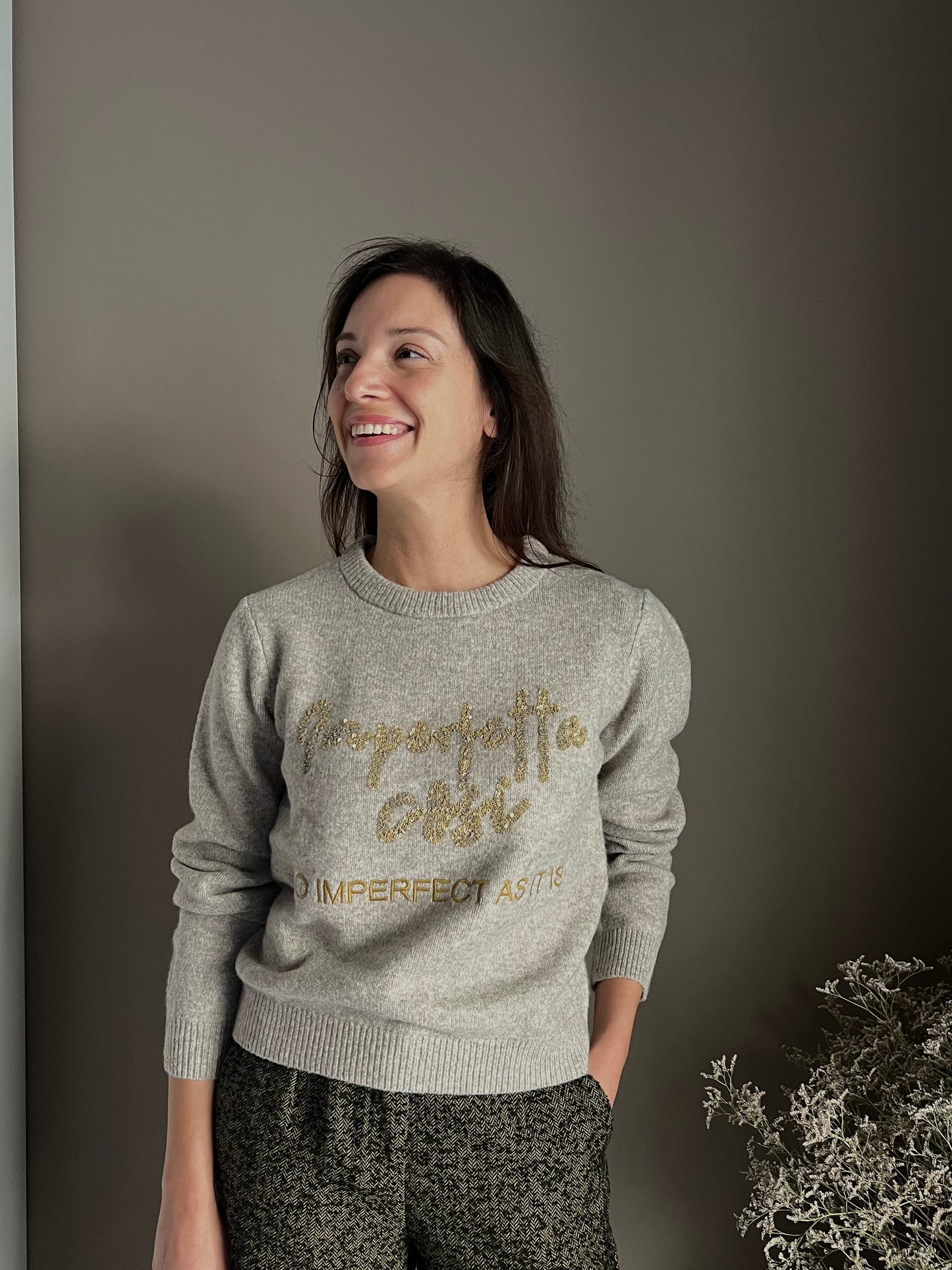 Maglia Mélange con scritta in paillettes