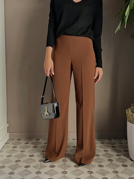 Pantalone in crepe fluido Earth Brown