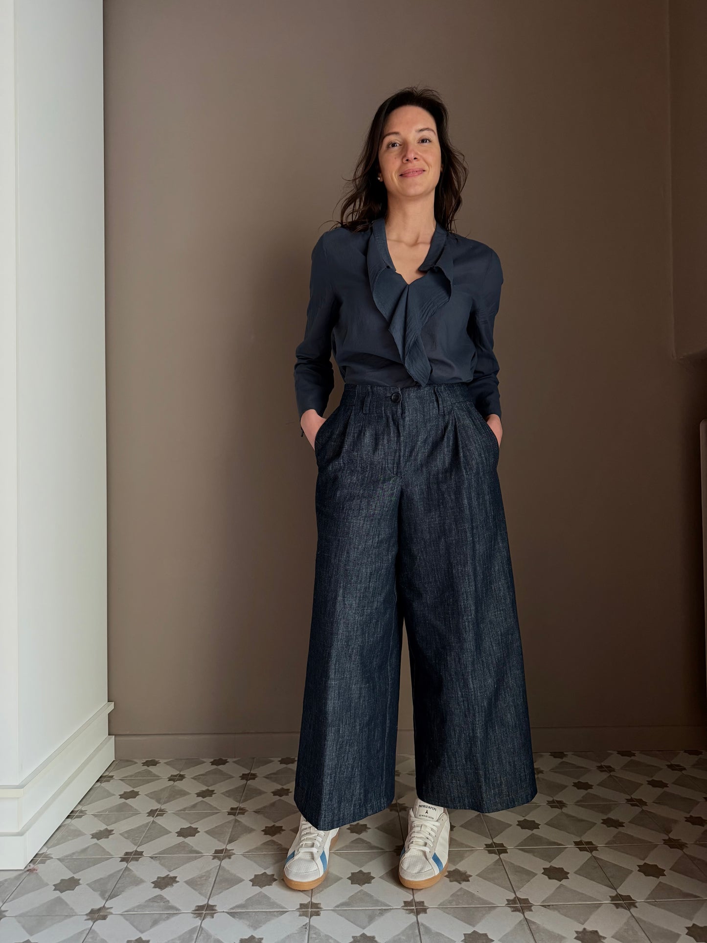 Blusa in cotone garzato con rouches