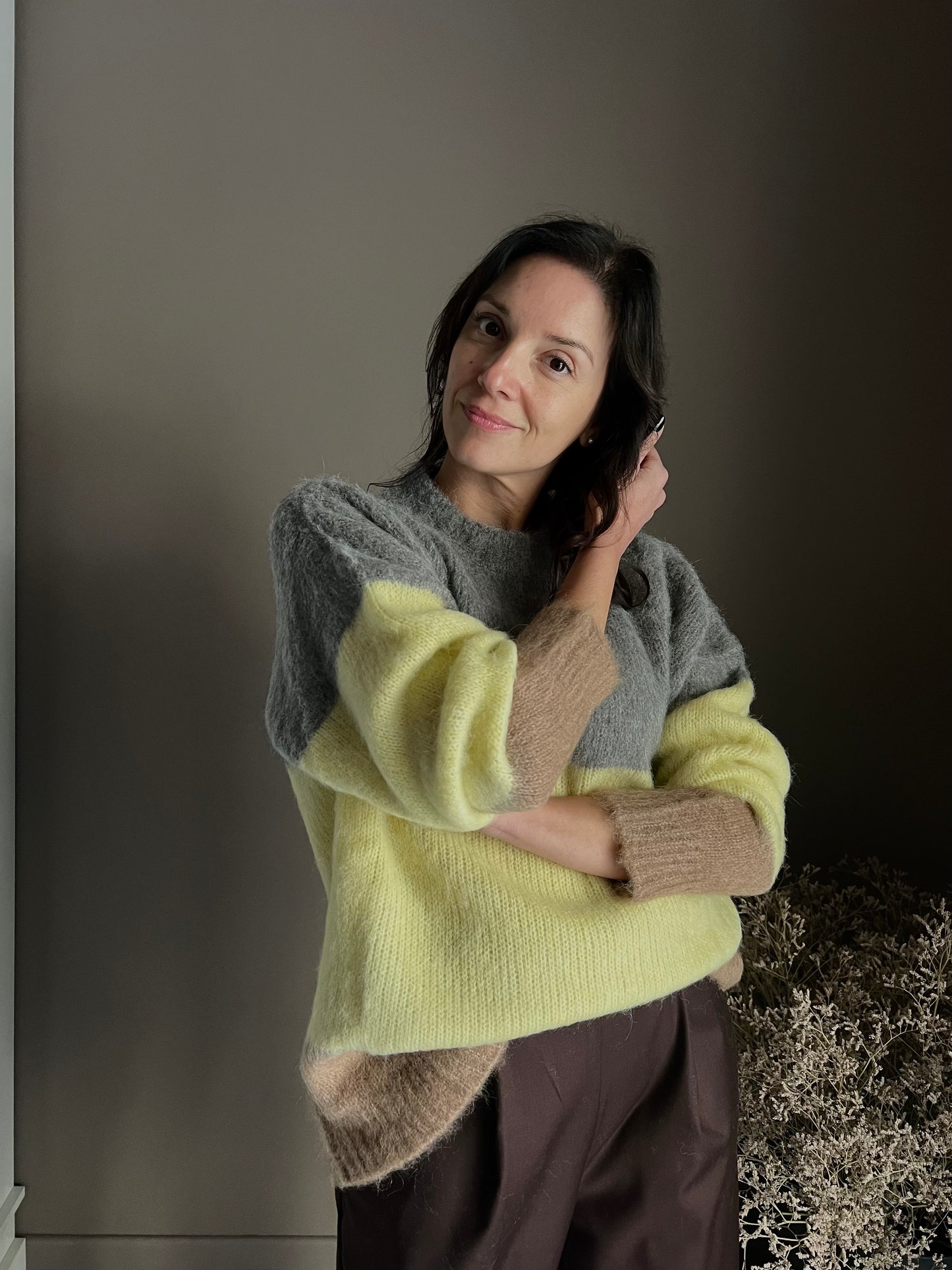 Maglione oversize in alpaca rigato