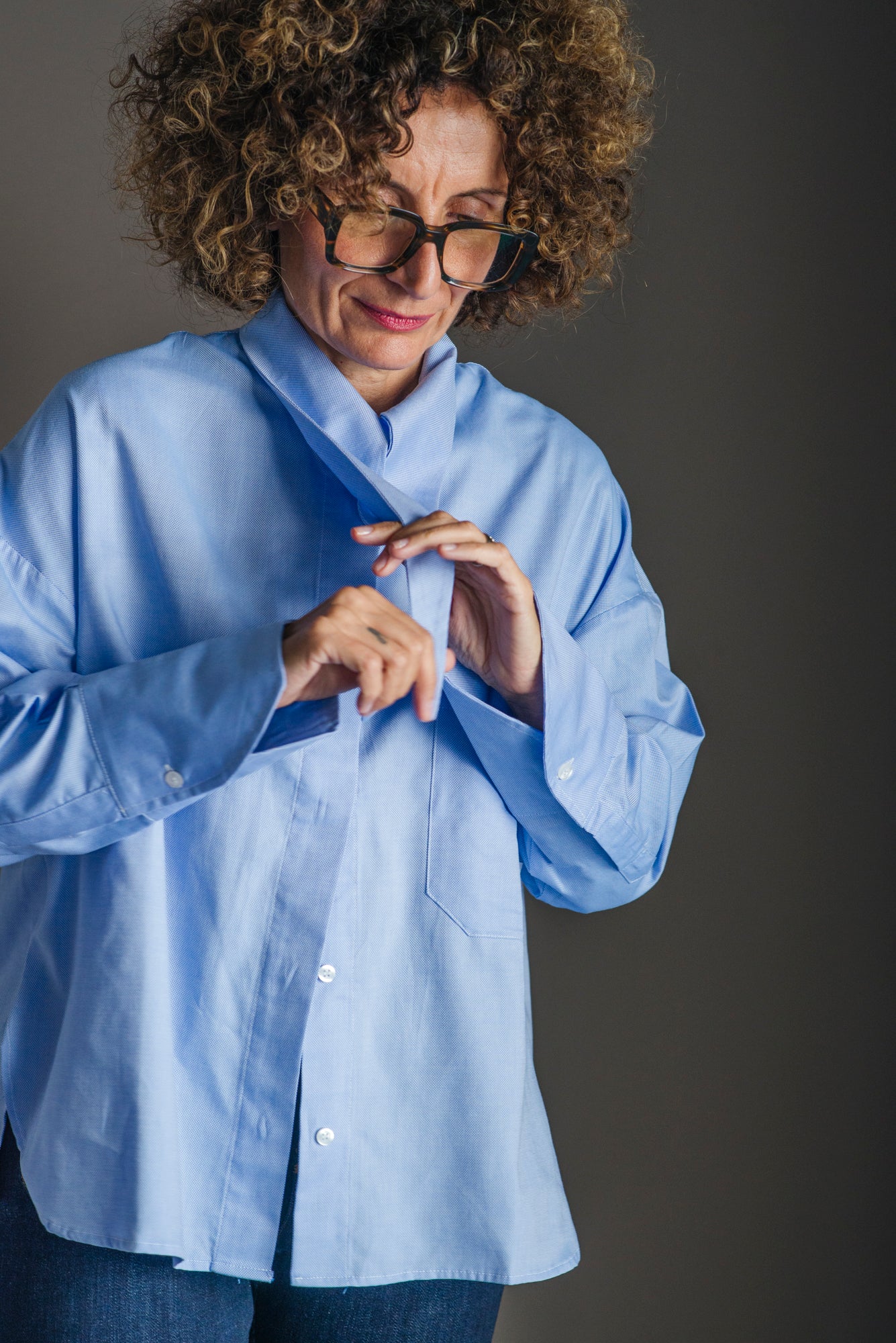 Camicia in cotone Oxford con collo scultoreo