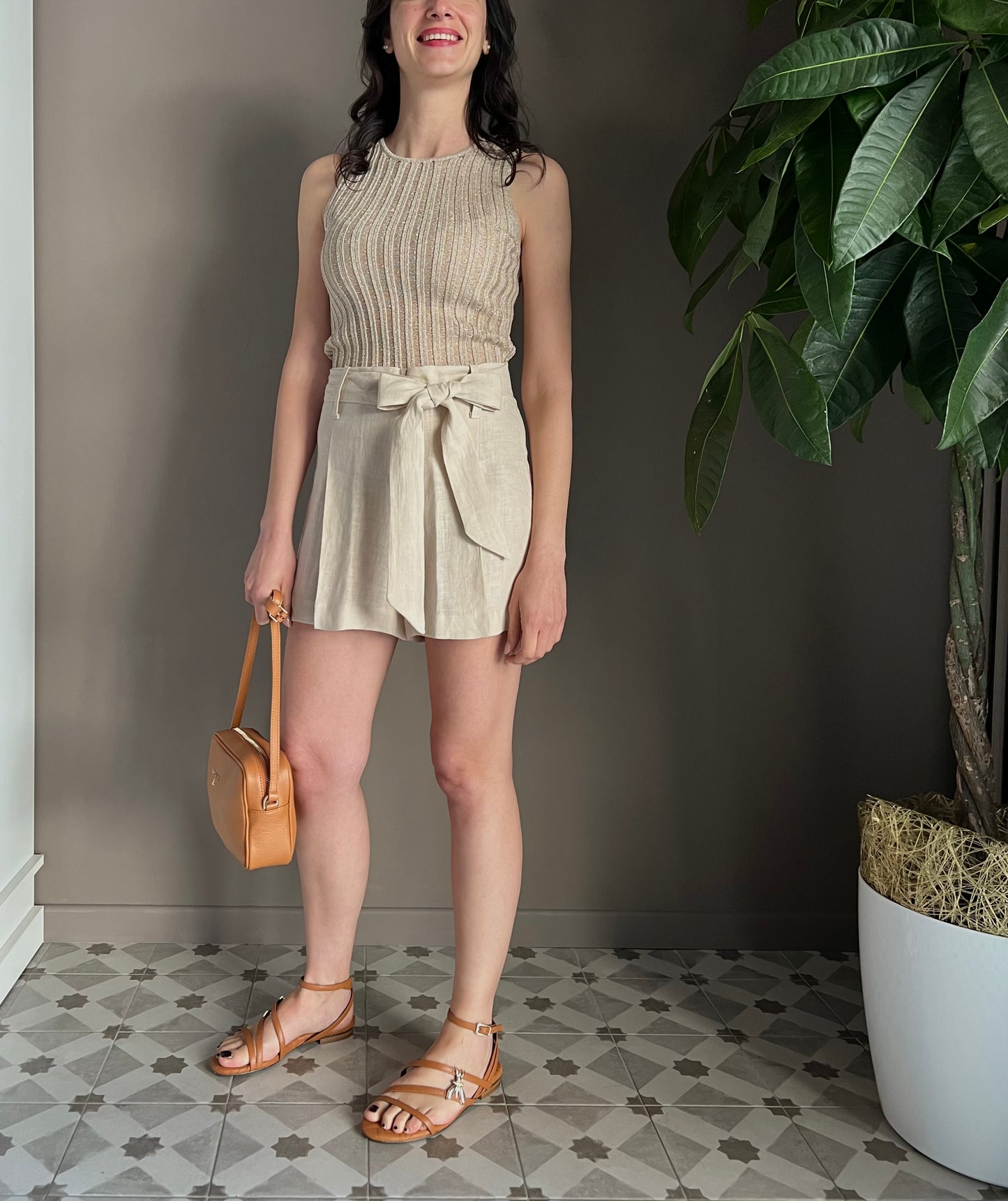 Shorts in lino beige