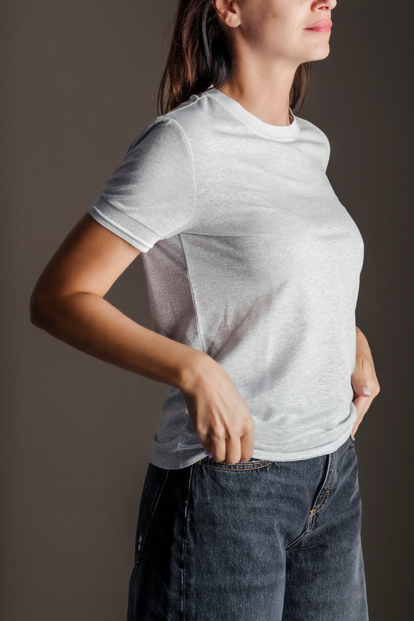 T-shirt Patrizia Pepe in Maglia Lurex Argento