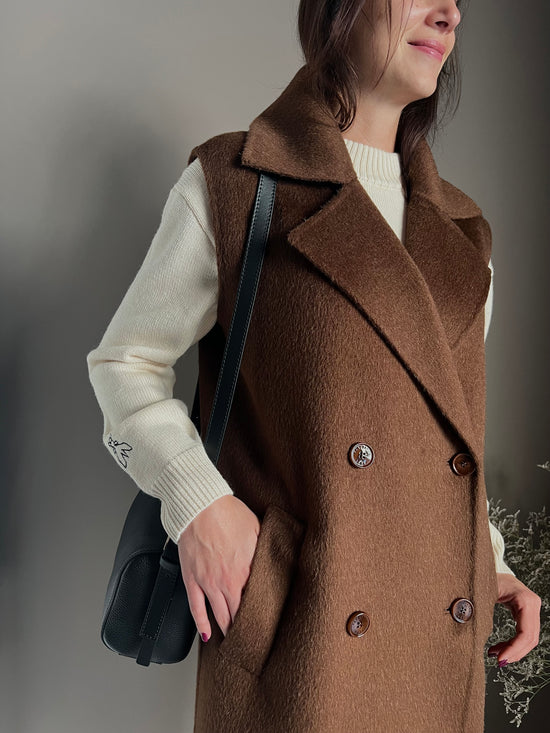 Cappotto smanicato in lana e alpaca