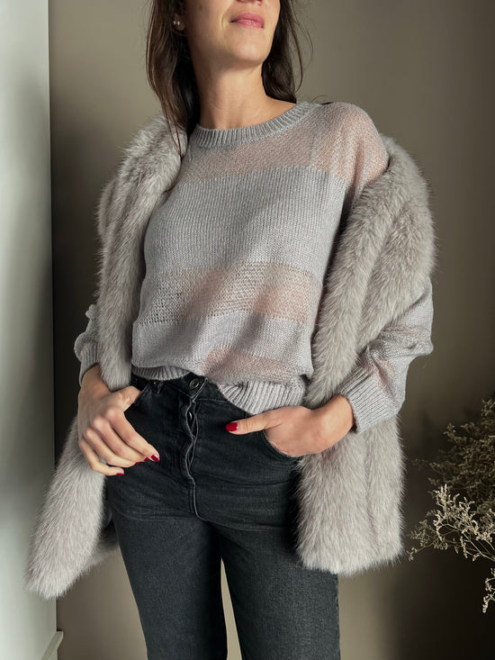 Maglia girocollo con dettagli in trasparenza Mistery Gray