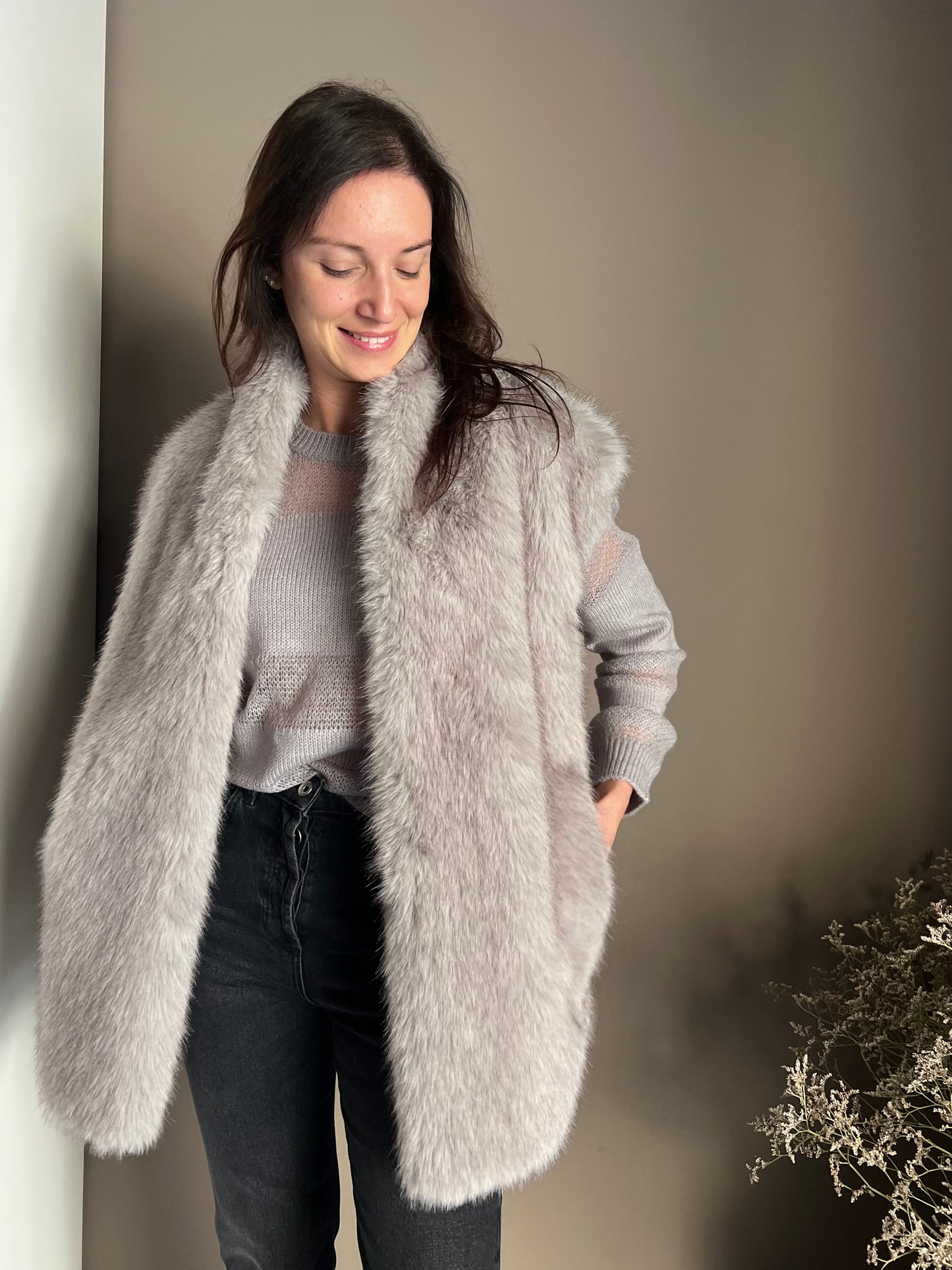 Maglia girocollo con dettagli in trasparenza Mistery Gray