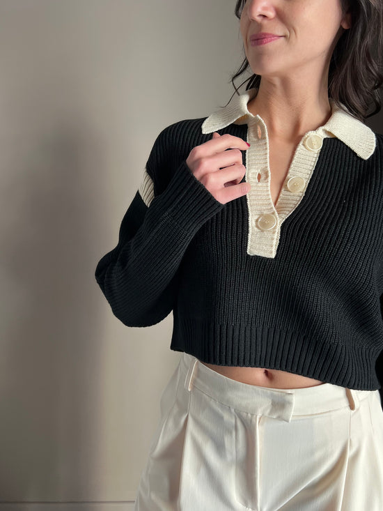 Maglia polo crop a costine