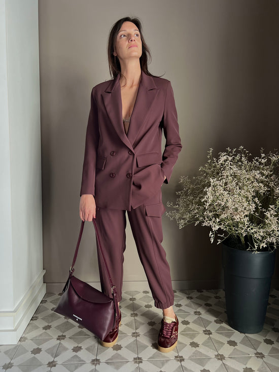 Pantalone in crepe cargo bordeaux