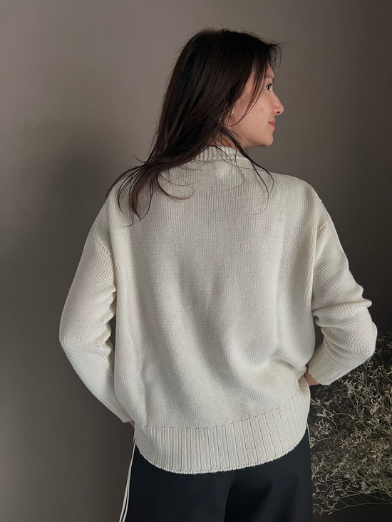Maglia Oversize Solo Tre in Pura Lana Panna