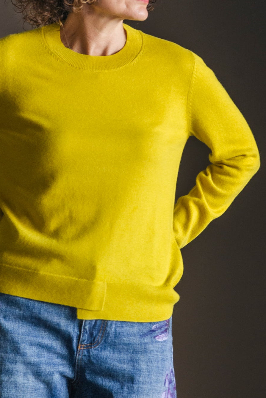 Maglia ocra girocollo misto cashmere