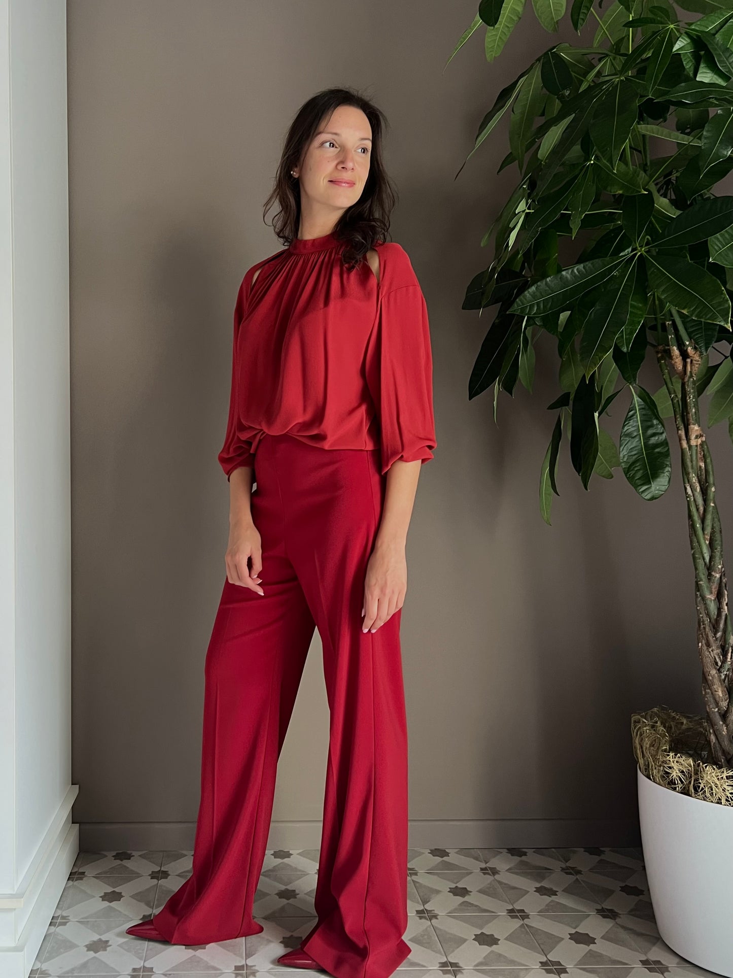 Pantalone in crepe fluido velvet red