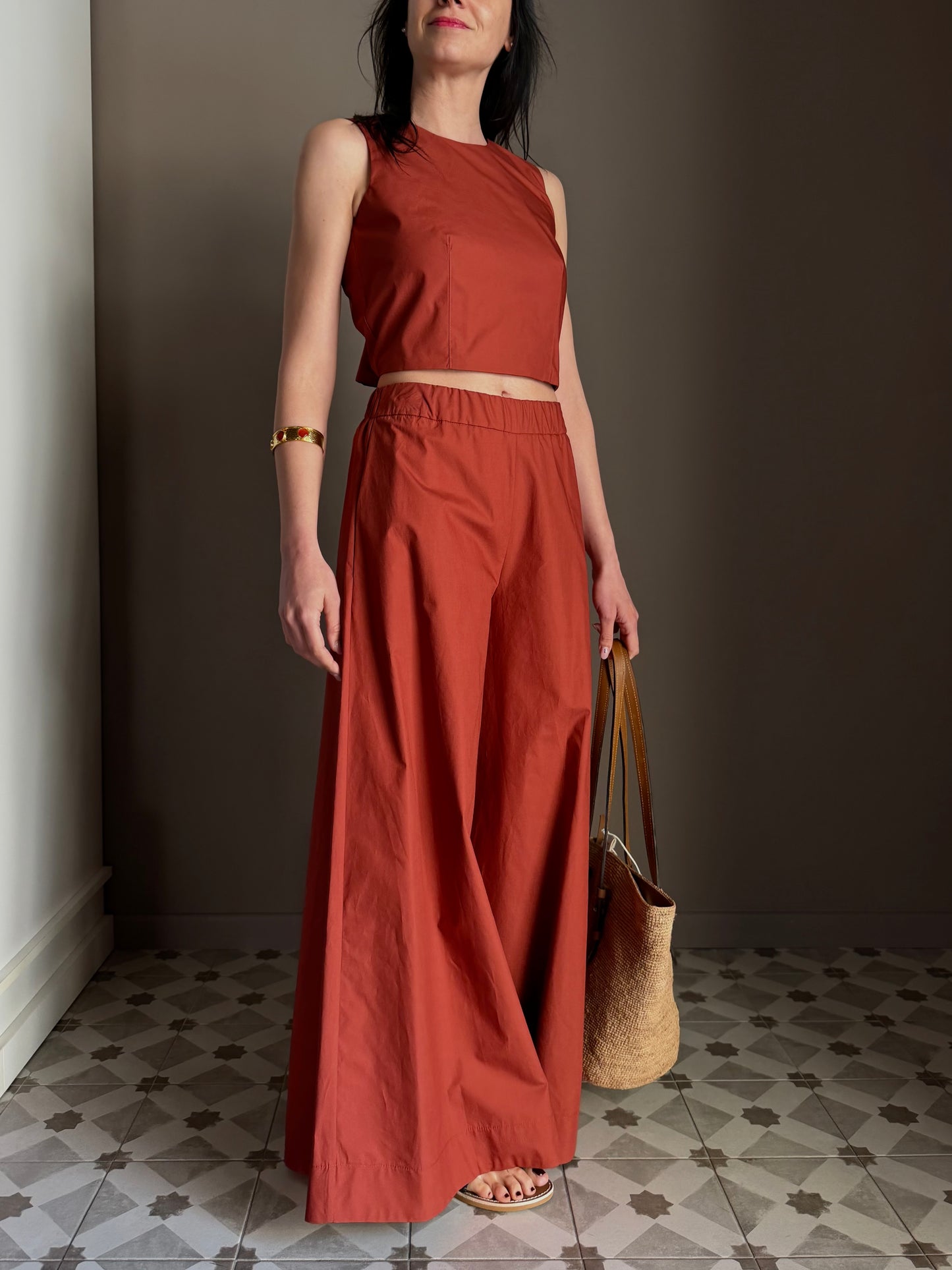 Pantalone Palazzo in Cotone Mattone – So Allure