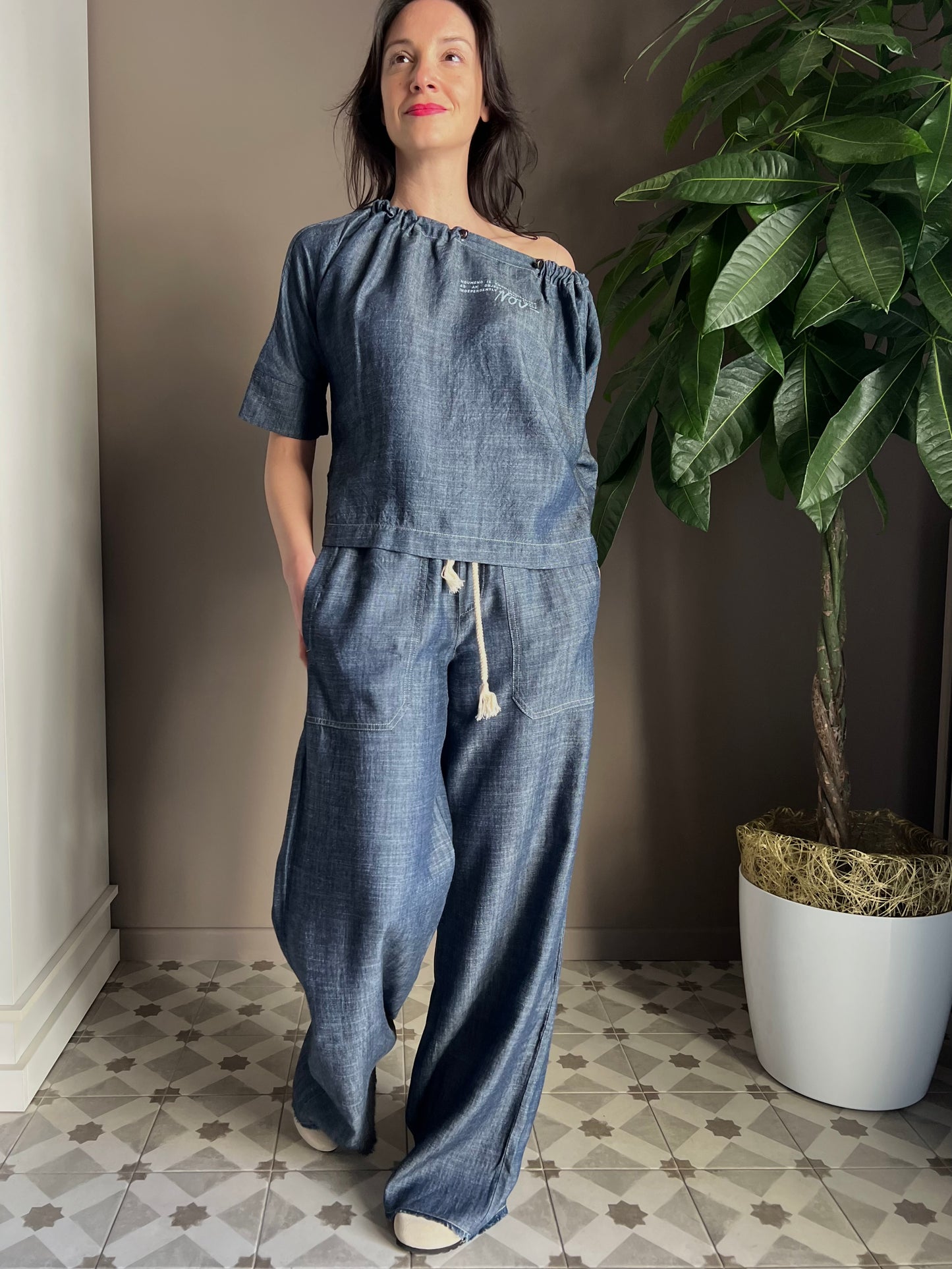 Pantalone palazzo in chambray