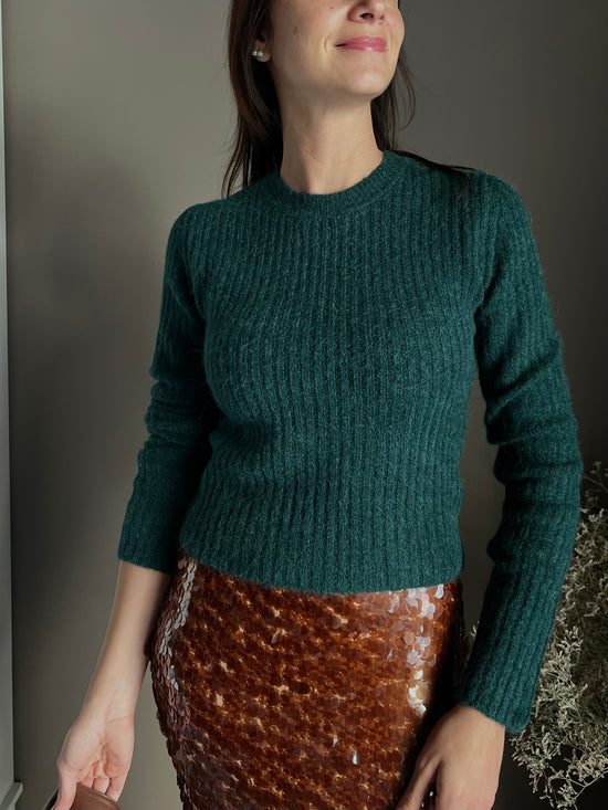 Maglia girocollo slim-fit in misto alpaca-Deep Green