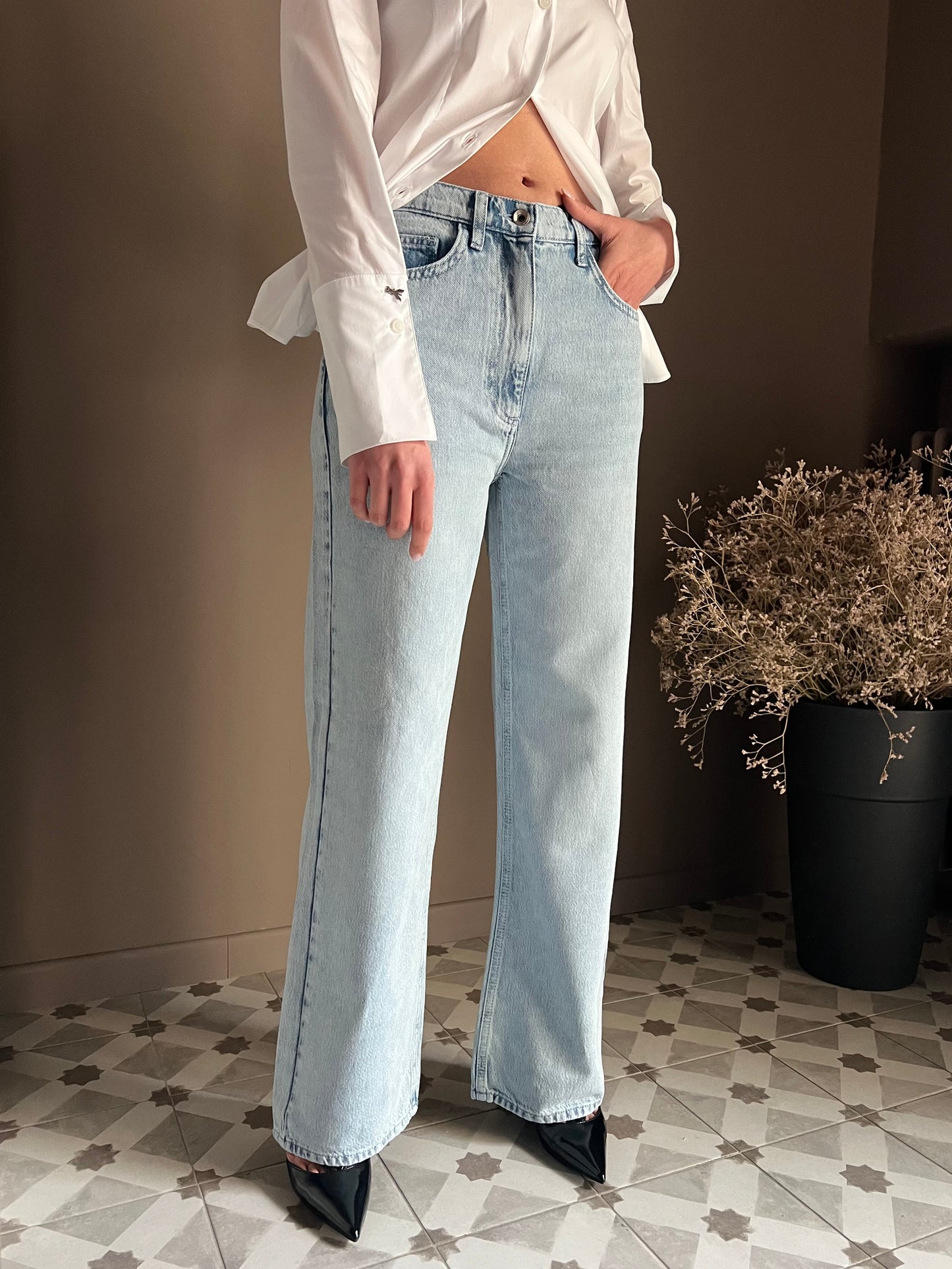 Pantalone denim wide-leg new last wash