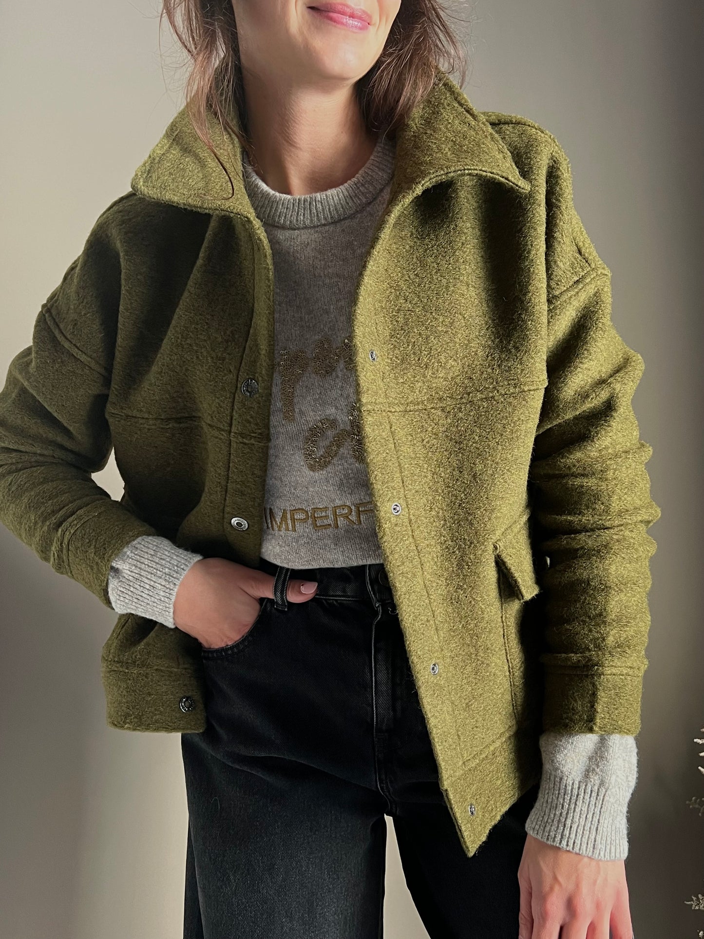 Giacca in lana cotta verde Noumeno Concept