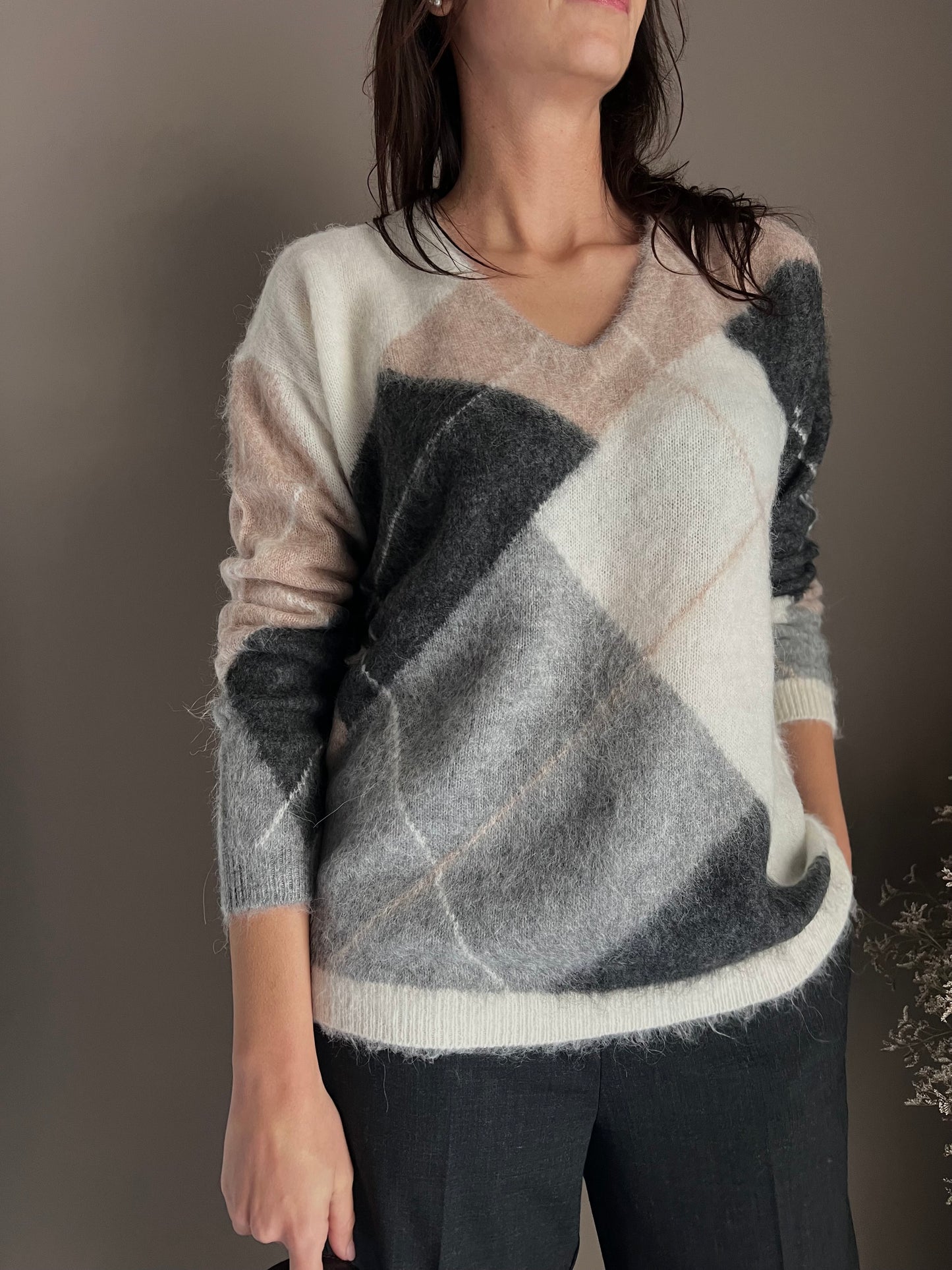 Maglia a Losanghe in misto lana e alpaca