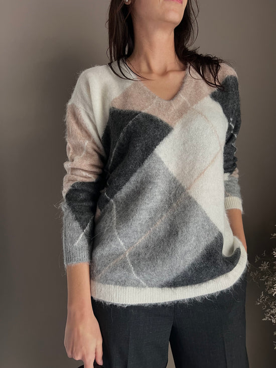 Maglia a Losanghe in misto lana e alpaca