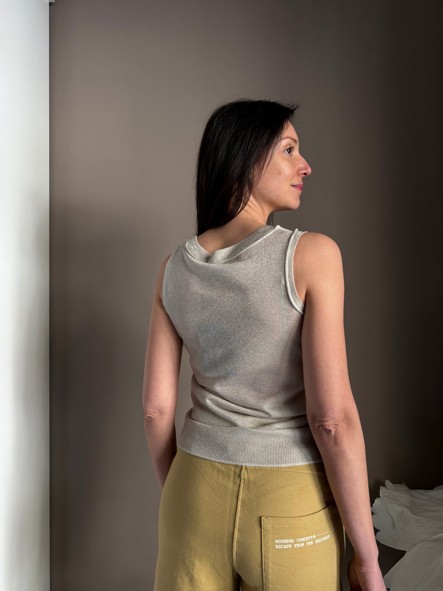 Canotta in Maglia Lurex Platino Nenette