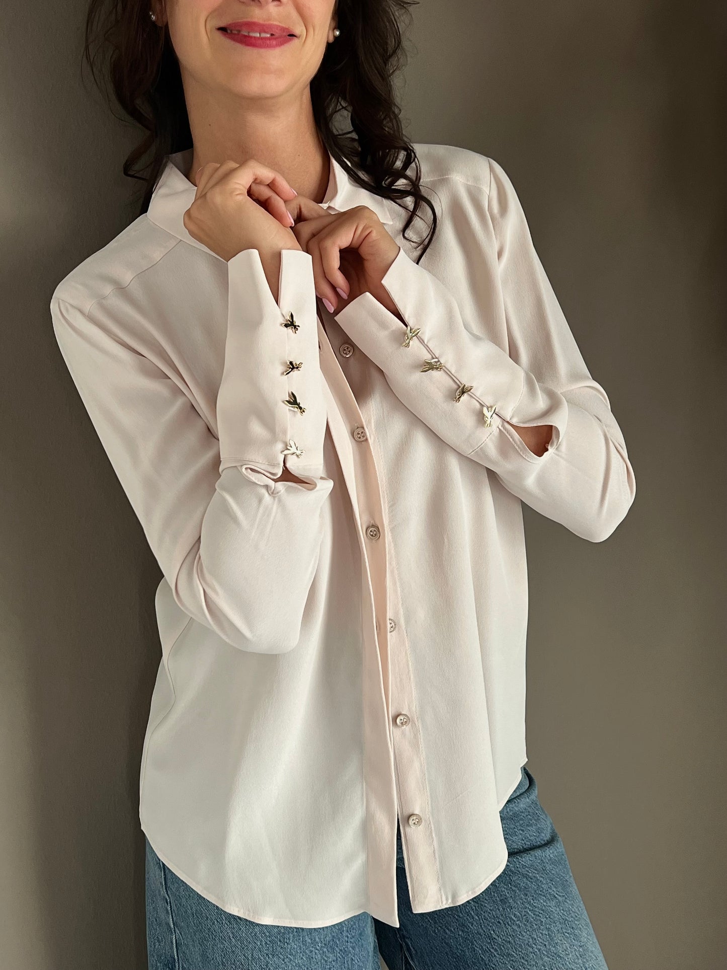 Camicia in viscosa con dettaglio fly sui polsi