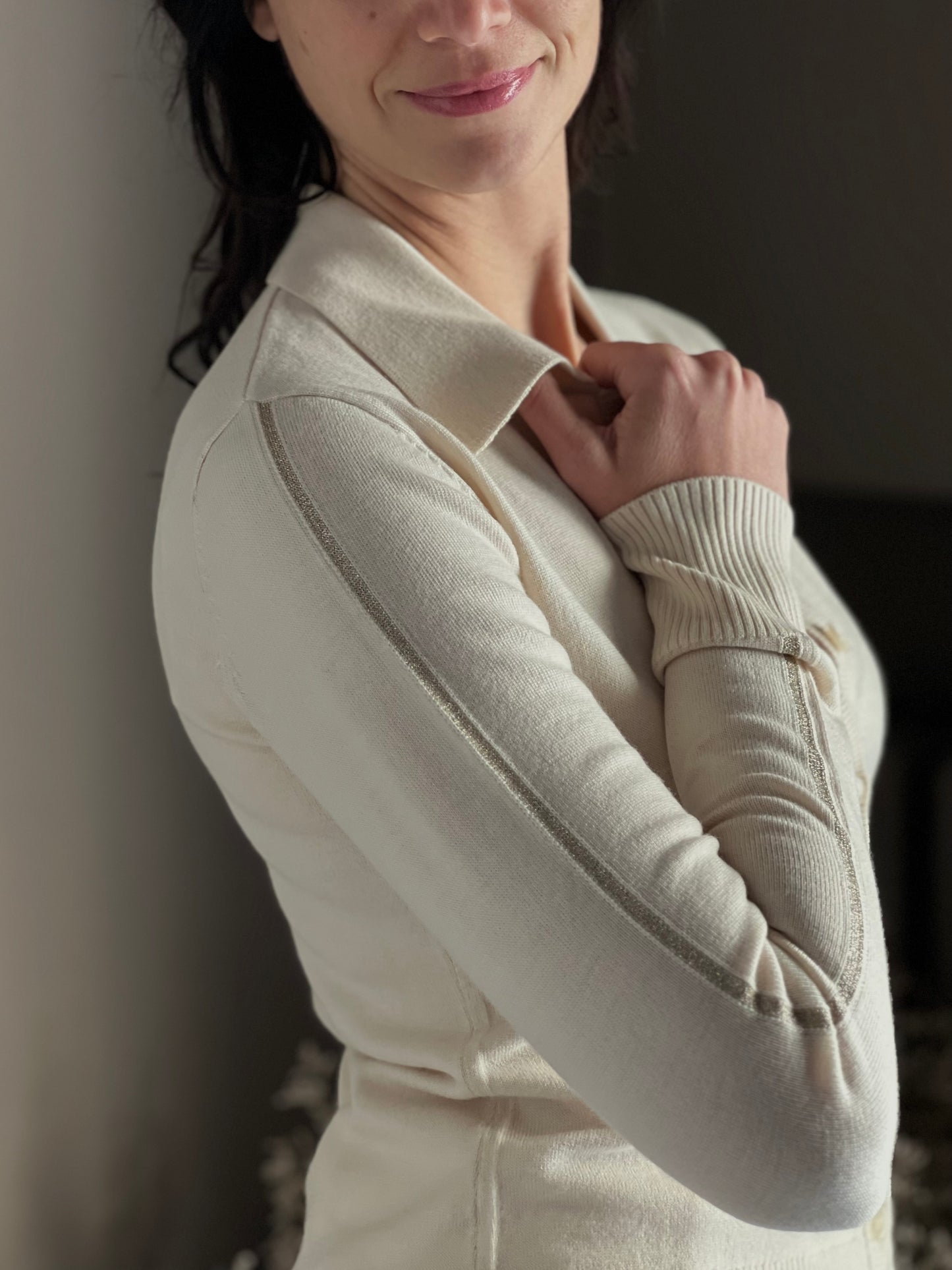 Cardigan in lana con collo a polo