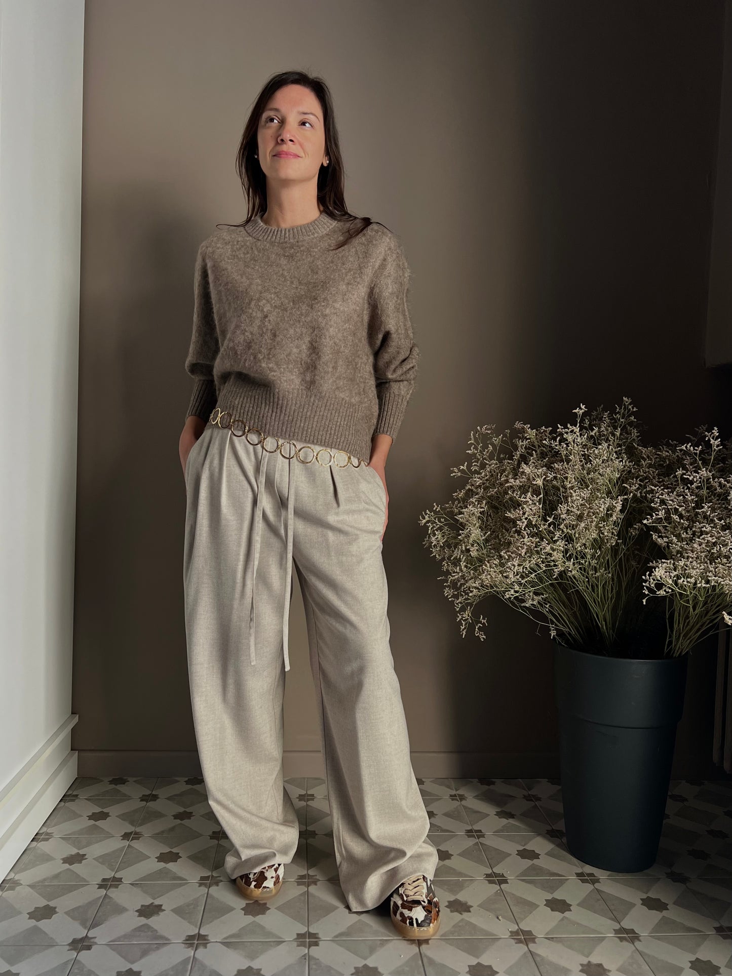 Maglia girocollo in Yak e Cashmere taupe