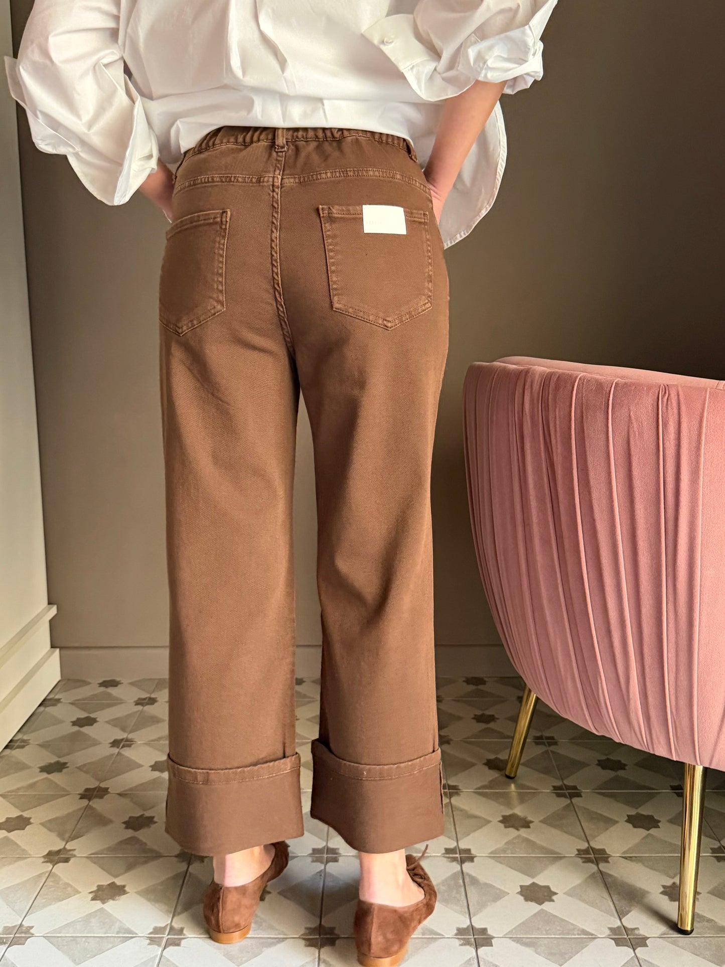 Pantalone straight in drill di cotone