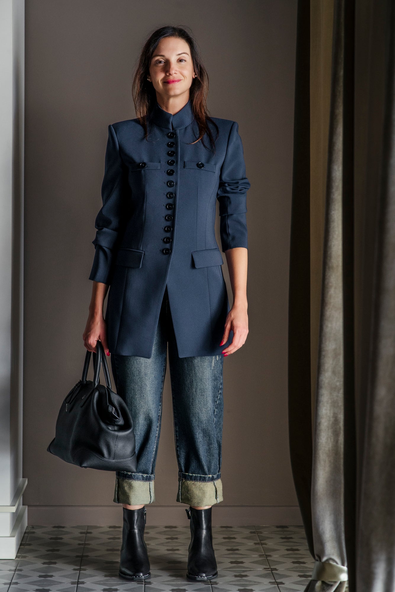 Giacca stile militare con collo alla coreana
