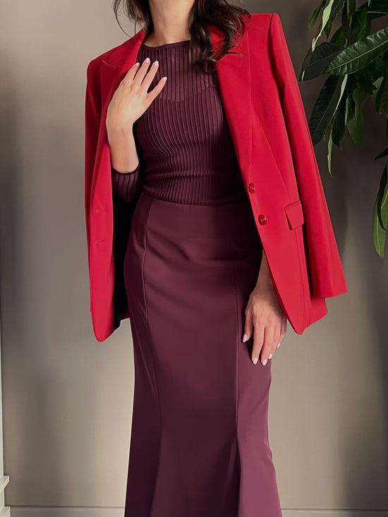 Gonna longuette in crepe purple red