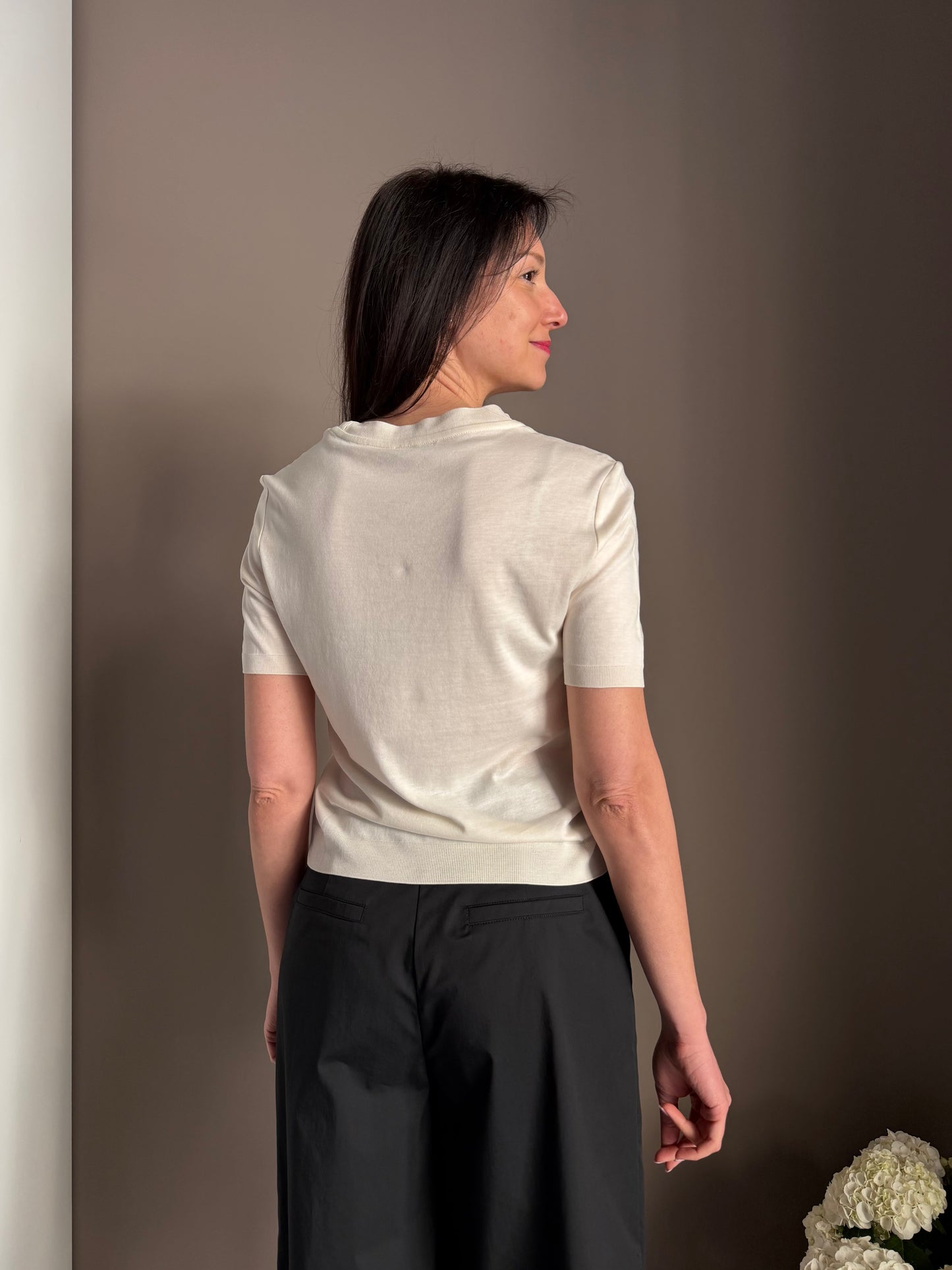 T-shirt in filo Pearl Ivory
