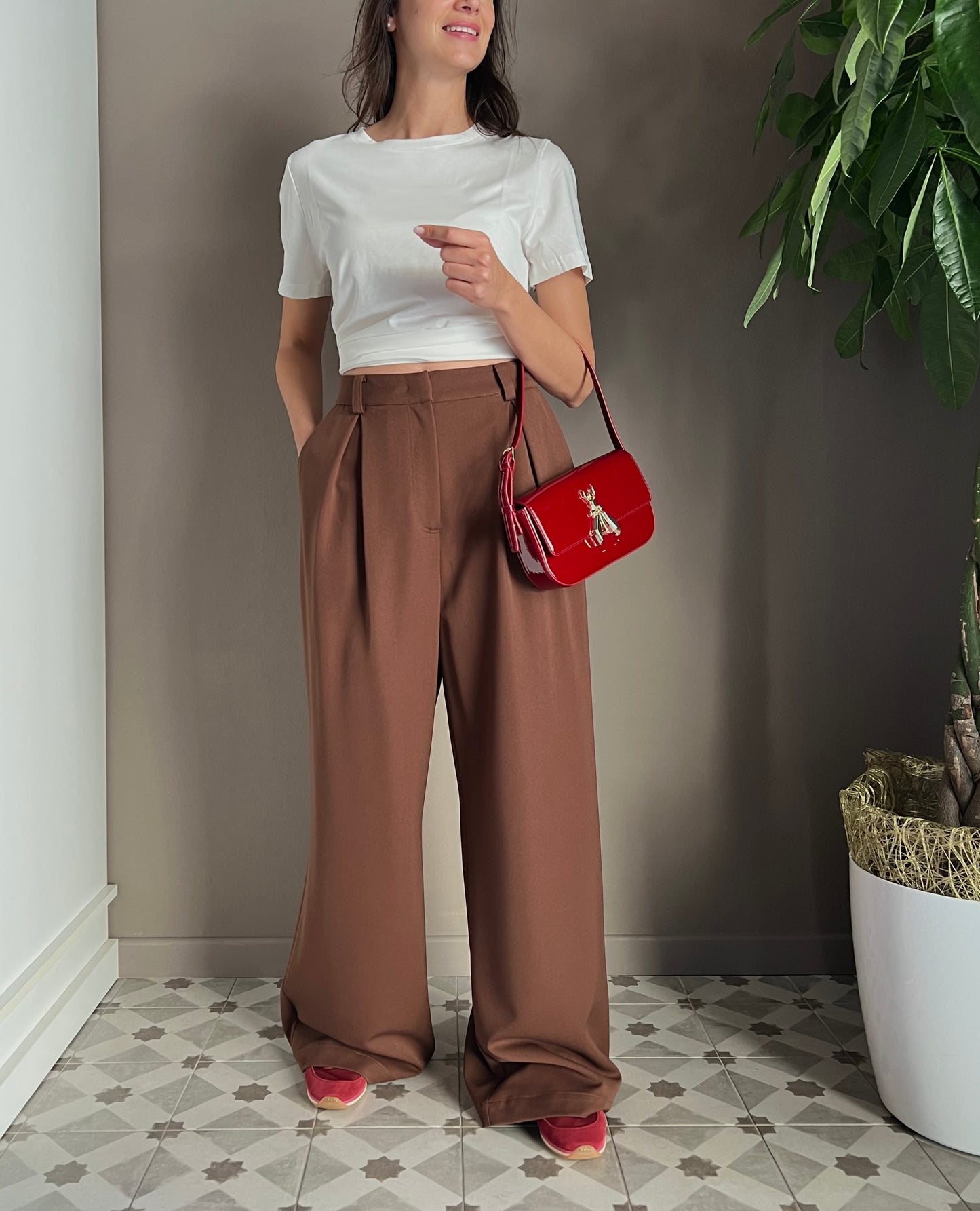 Pantalone oversize in gabardine Earth Brown