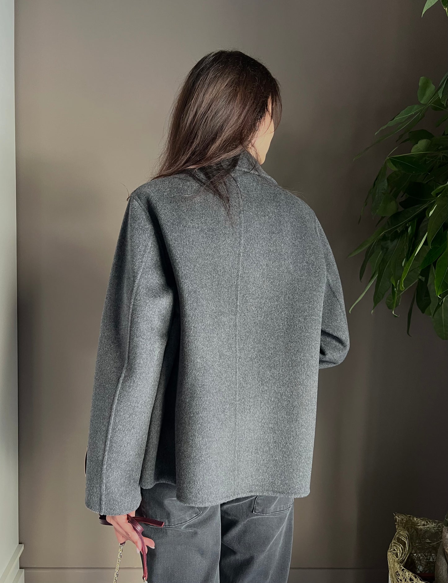 Giacca shacket in lana e cashmere grigio