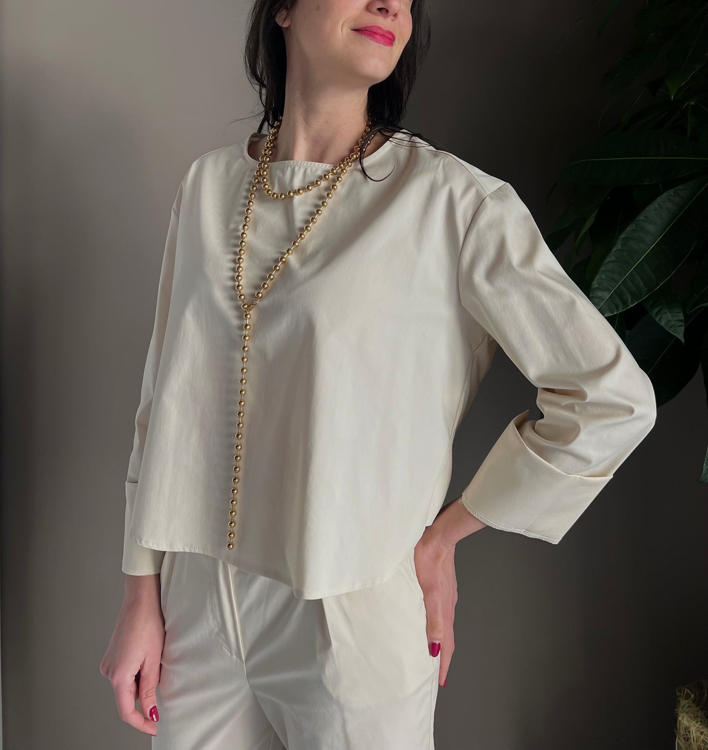 Blusa in cotone manica 3/4
